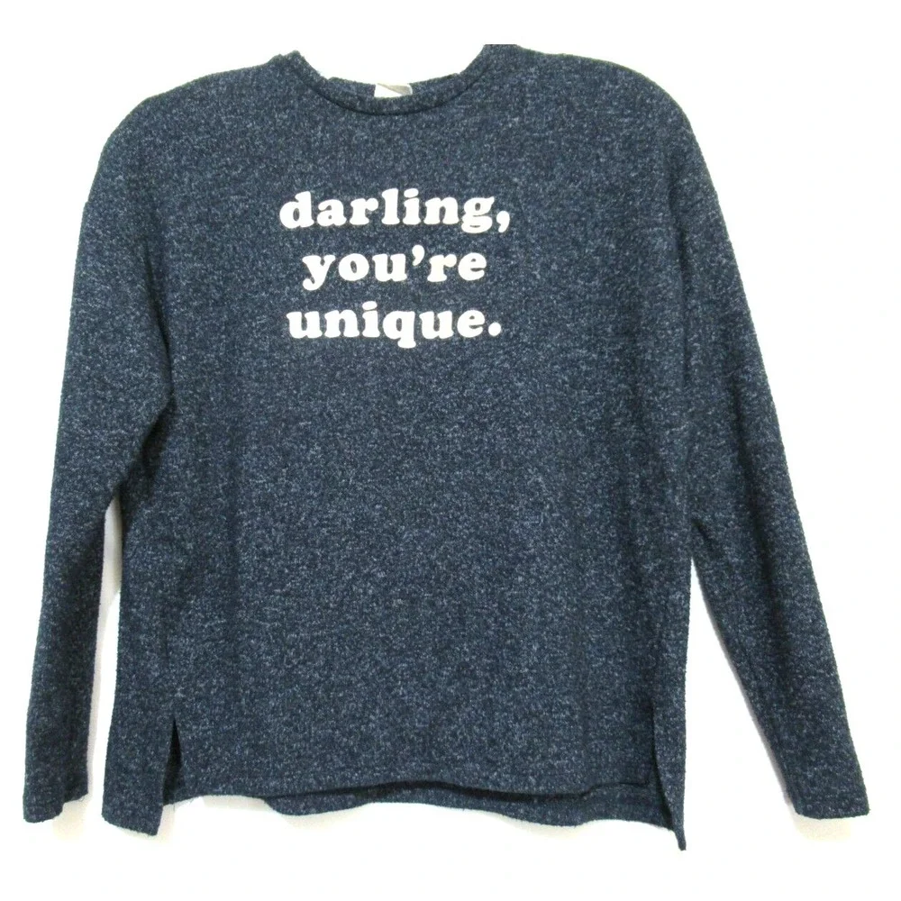 Zara Girl's Size 10 Darling You're Unique Blue Soft Knit Top Sweater EUC